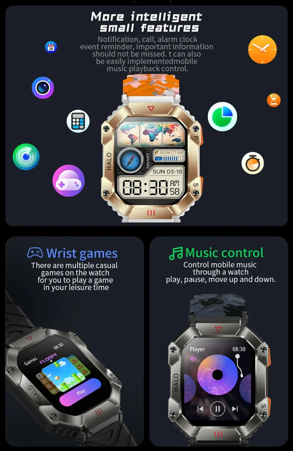 Kr80 bluetooth hd voice call smart watch compass heart rate