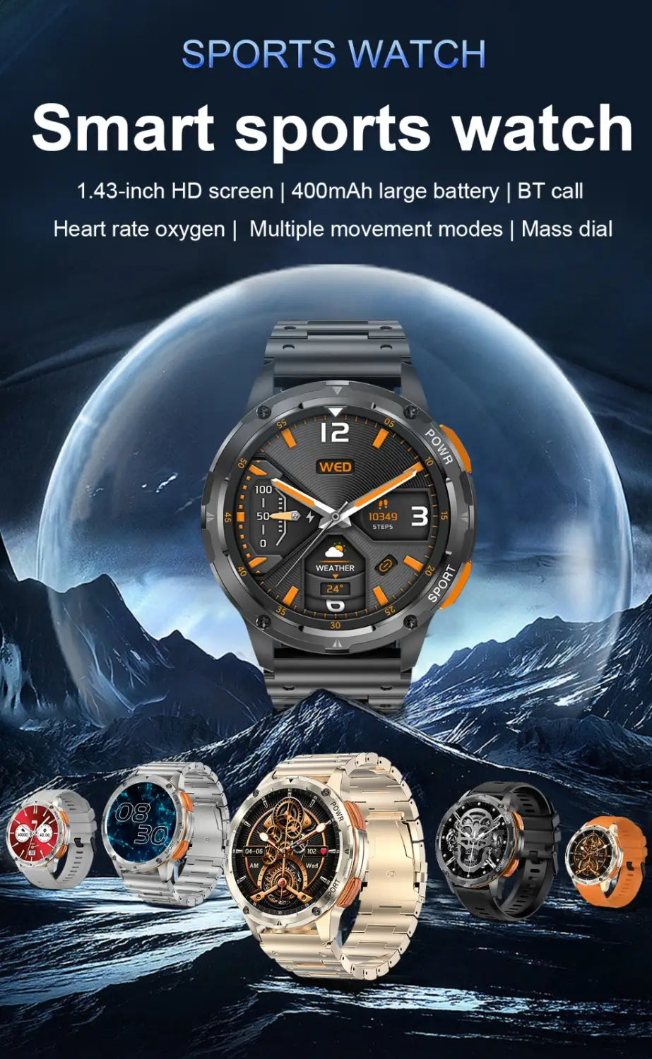 Ak59 smart watch hd amloed screen heart rate blood pressure