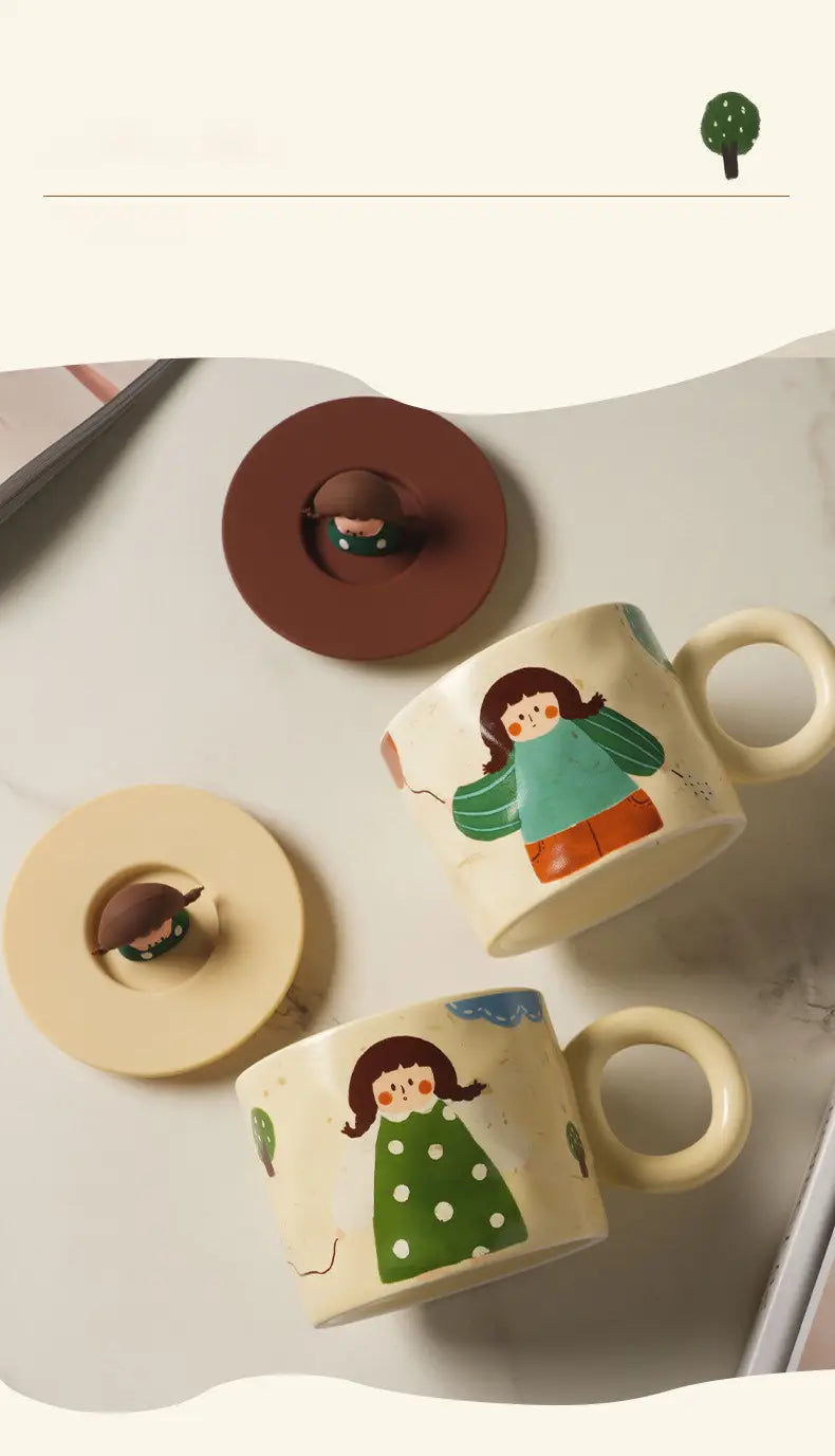 Creative cute mug with lid ceramic distinctive couple water