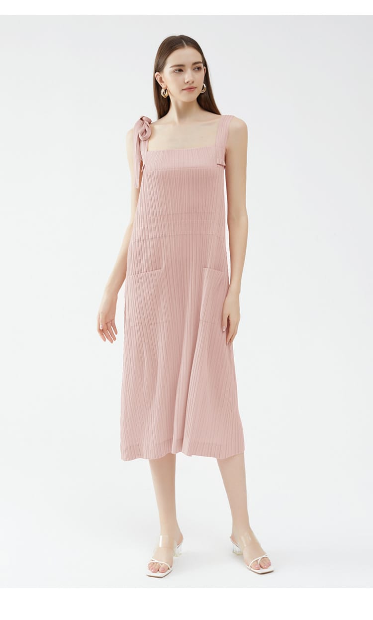 Miyake pleated mid-length solid color pocket halter