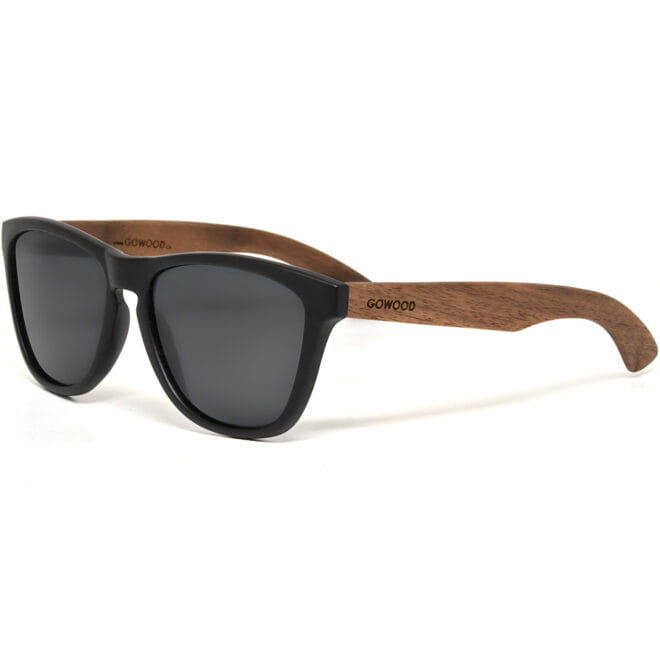 Classic walnut wood sunglasses black polarized lenses