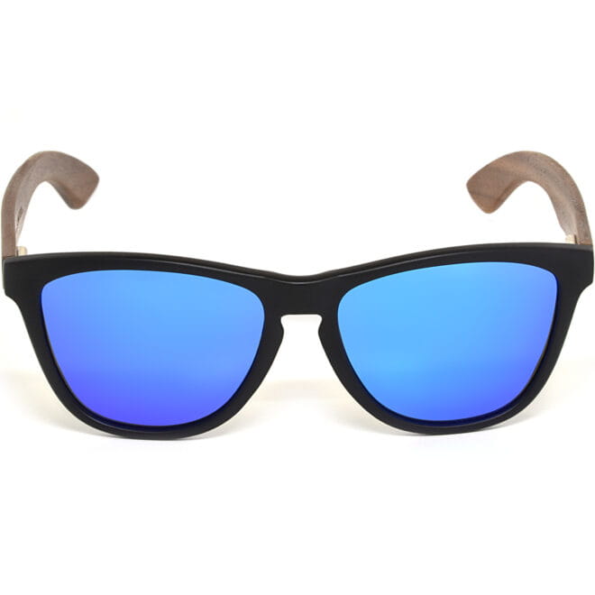 Classic walnut wood sunglasses blue mirrored polarized lenses