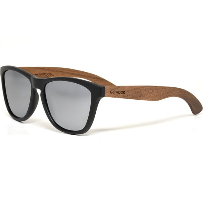 Classic walnut wood sunglasses silver mirrored polarized lenses