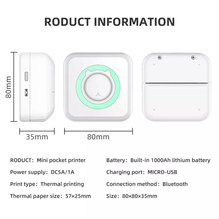 Mini imprimante thermique portable sans fil bt 203dpi photo