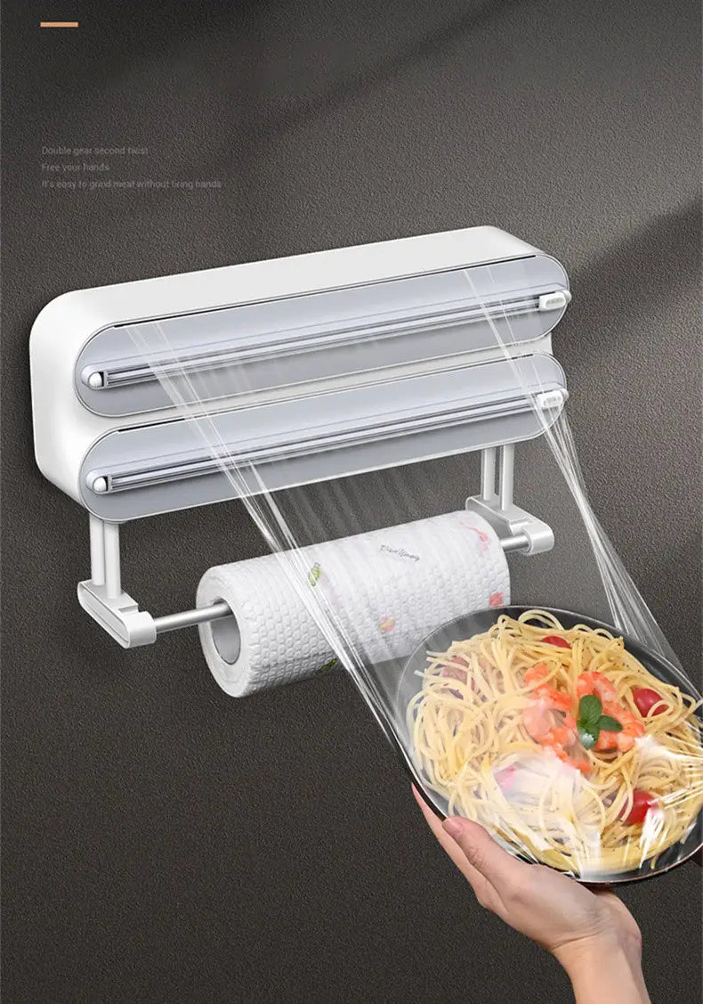 Wall-mounted plastic film cutter adjustable baking tin paper