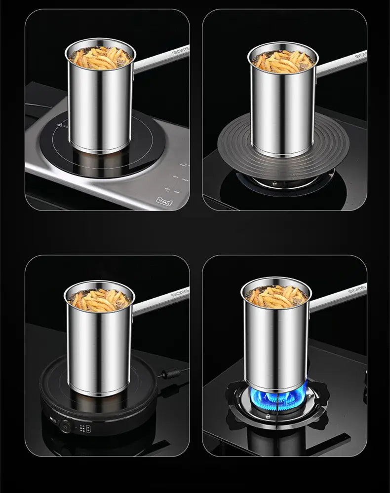 Stainless steel deep fryer mini with strainer glass lid