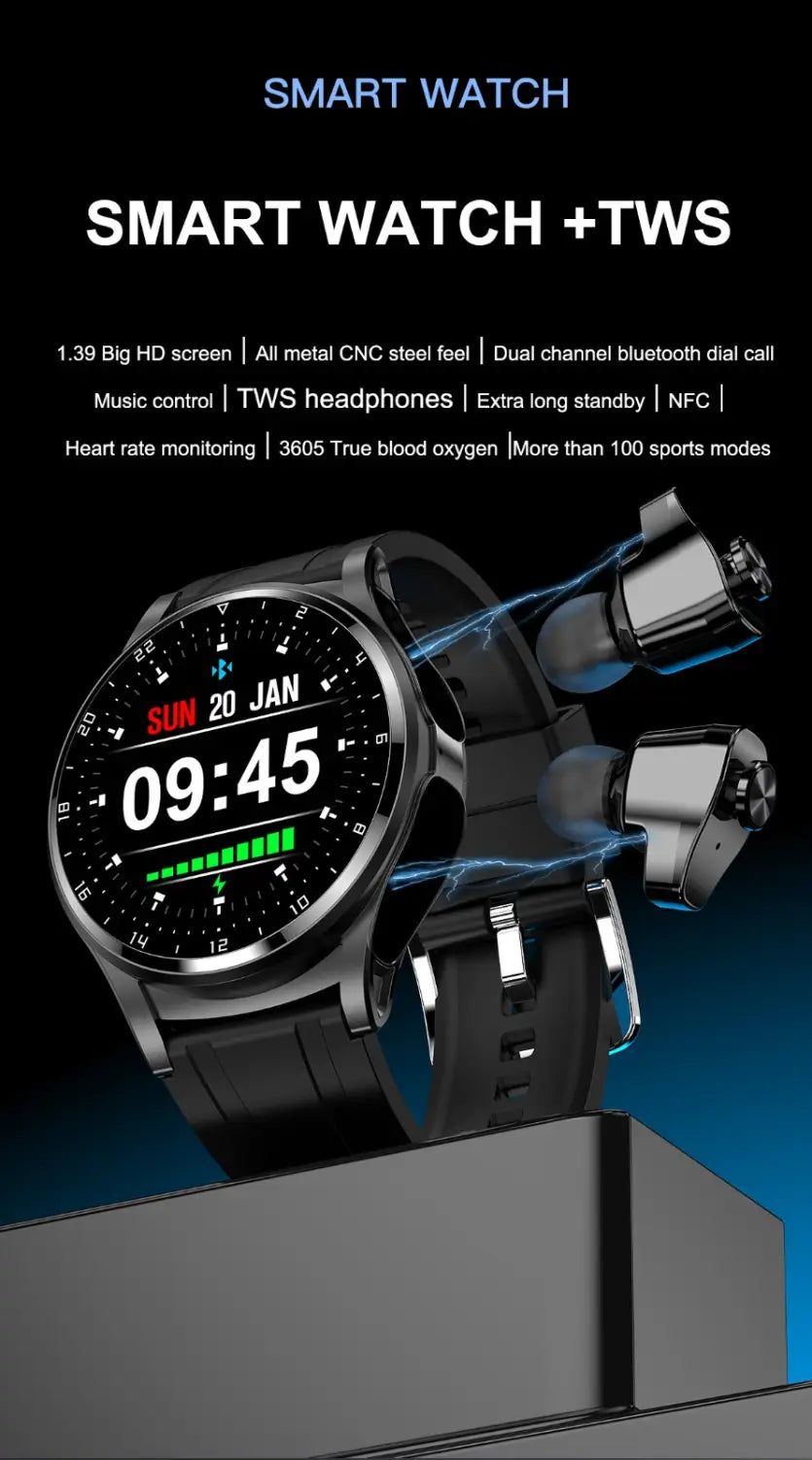 New gt66 smart watch tws bluetooth headset 2 in1 multi sport