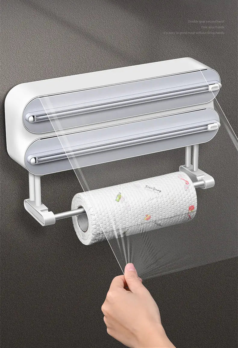 Wall-mounted plastic film cutter adjustable baking tin paper