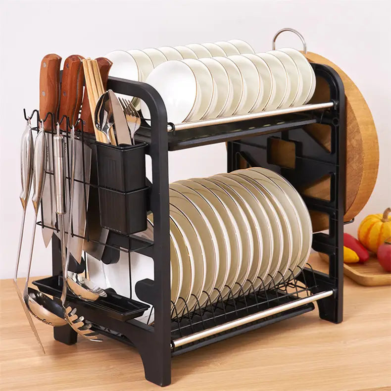 2 layers stainless steel dish storage rack kitchen storage