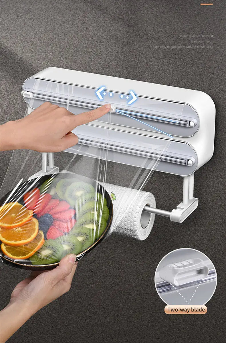 Wall-mounted plastic film cutter adjustable baking tin paper