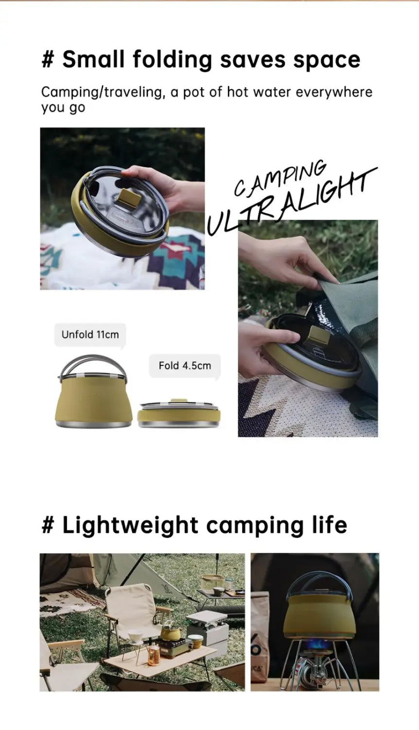 New camping portable silicone folding kettle outdoor