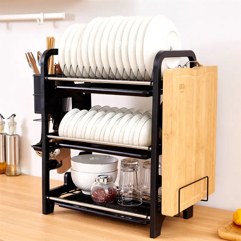 2 layers stainless steel dish storage rack kitchen storage