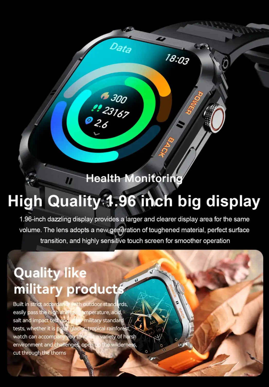 K57pro call smart watch 1.96 inch ips square screen all day