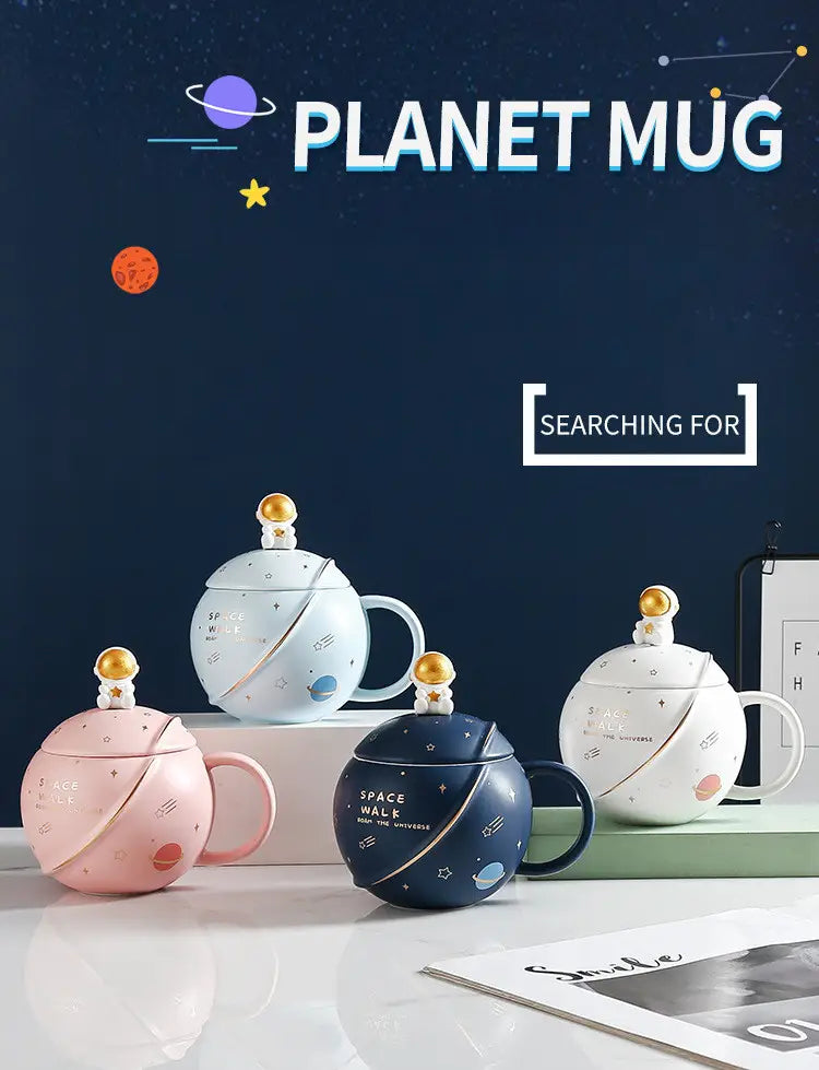 Planet mug ceramic coffee cup with lid spoon