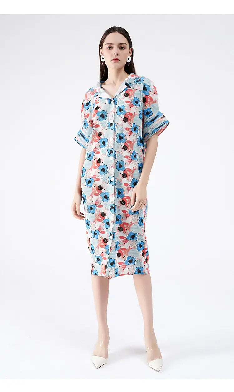 Miyake robe à fleurs plissée printemps été cardigan femmes