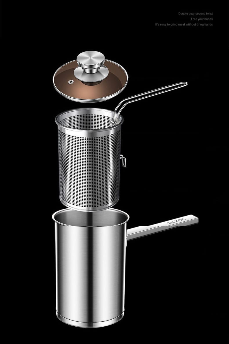 Stainless steel deep fryer mini with strainer glass lid