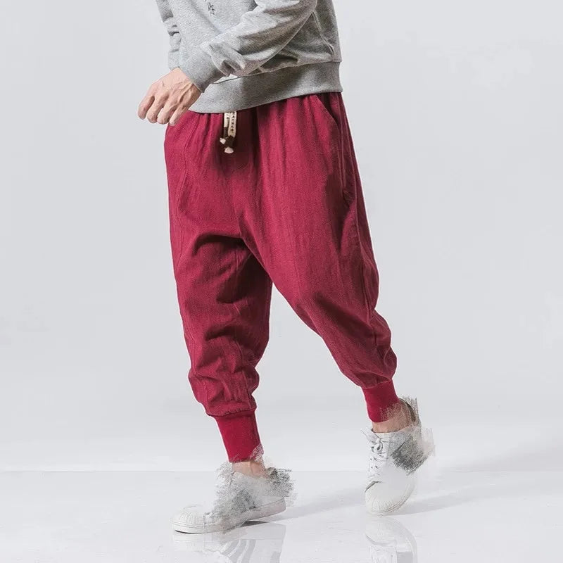 Men solid elastic waist streetwear jogger