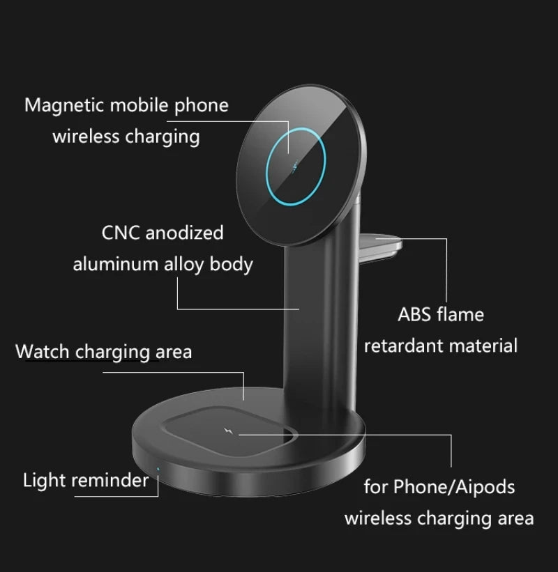 Magsafe magnetic 3 in 1 wireless charger stand 15w fast