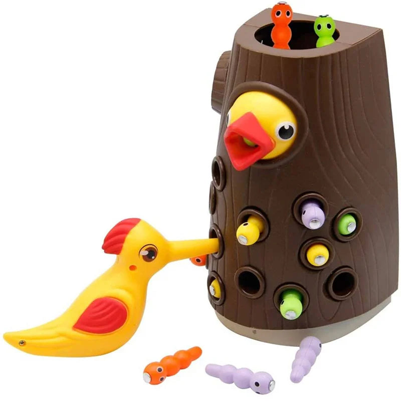 Woodpecker toys fishing and insect catching games