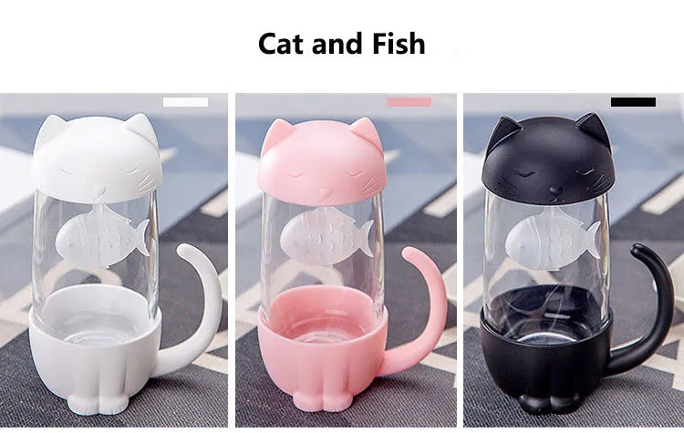 New style cute cat cups tea mug with fish infuser strainer