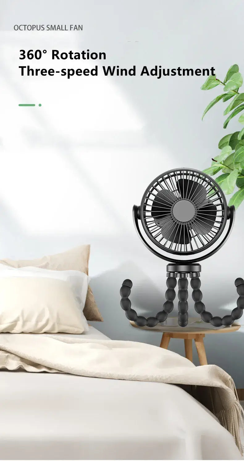 Mini ventilateur de poussette pour bébé poulpe, rotation à 360 degrés