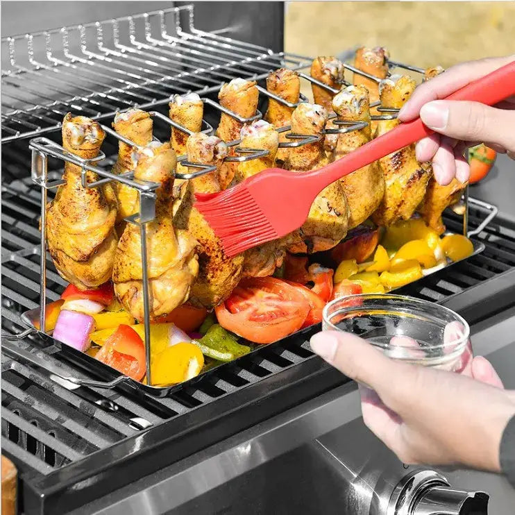 Folding stainless steel grilled chicken leg rack grill bbq