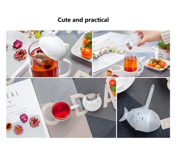 New style cute cat cups tea mug with fish infuser strainer