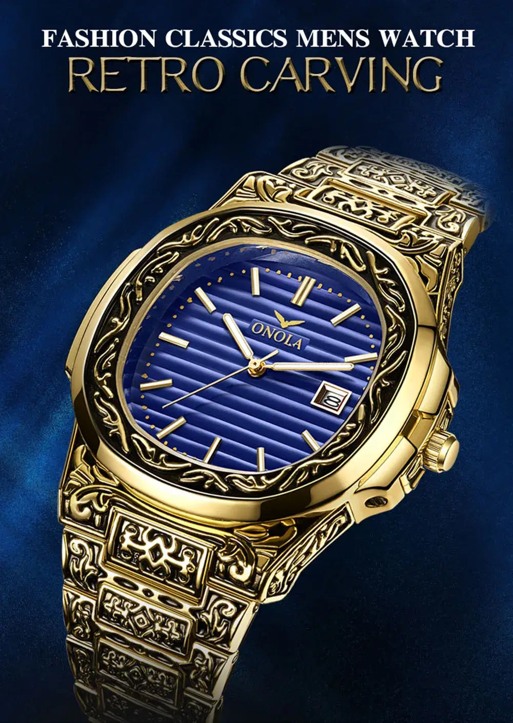 Fashion quartz watch men brand onola luxury retro golden