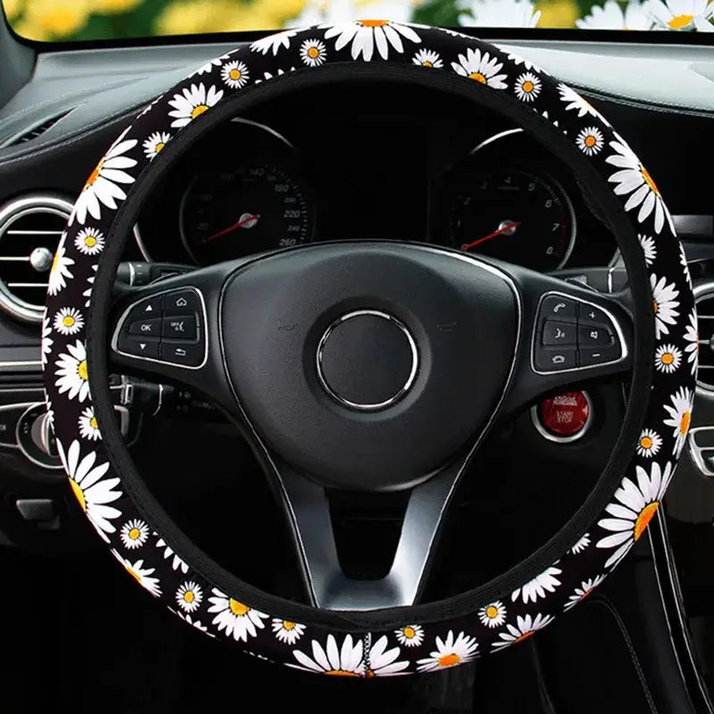 Cute daisy flower car interior decoration knitted steering