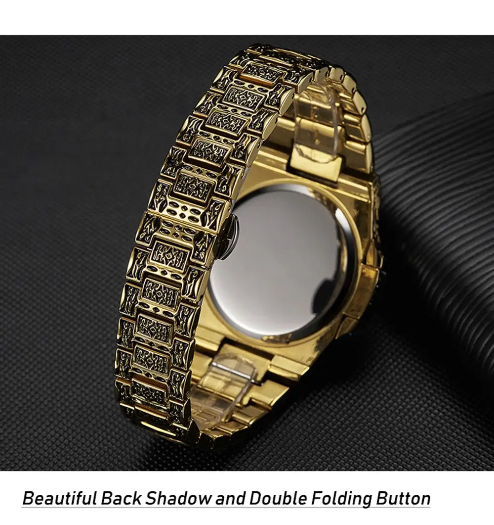 Fashion quartz watch men brand onola luxury retro golden