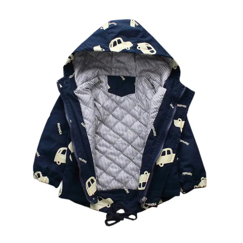 Boys jacket kids thick warm cartoon cars hooded coat