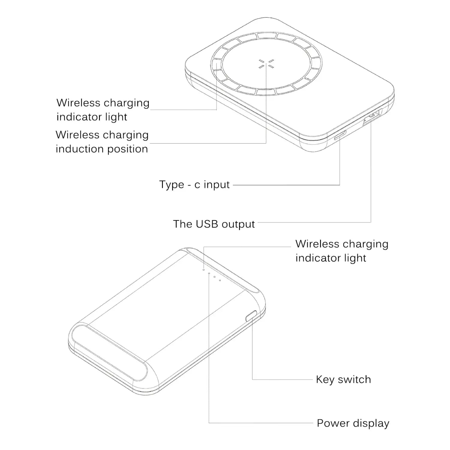 Built-in n52 magnet power bank 5000mah portable charging led