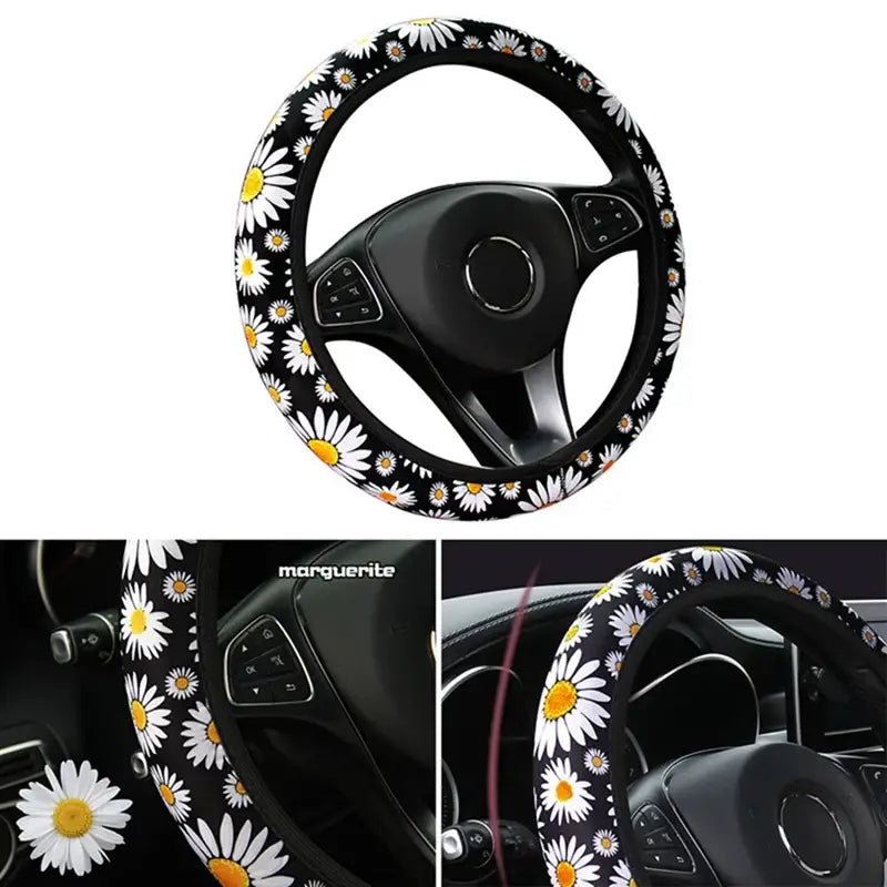 Cute daisy flower car interior decoration knitted steering