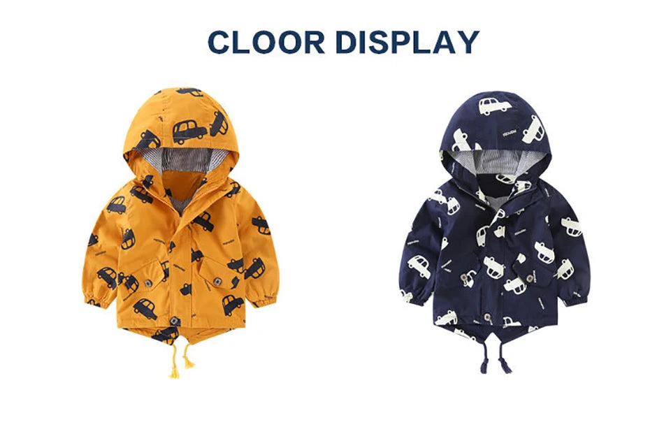 Boys jacket kids thick warm cartoon cars hooded coat