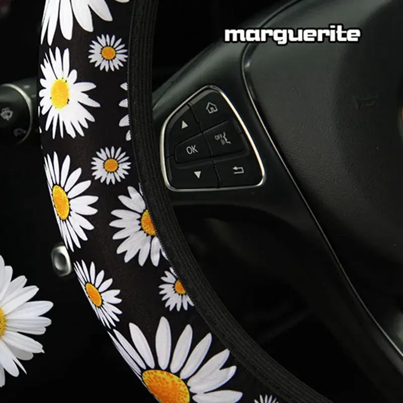 Cute daisy flower car interior decoration knitted steering