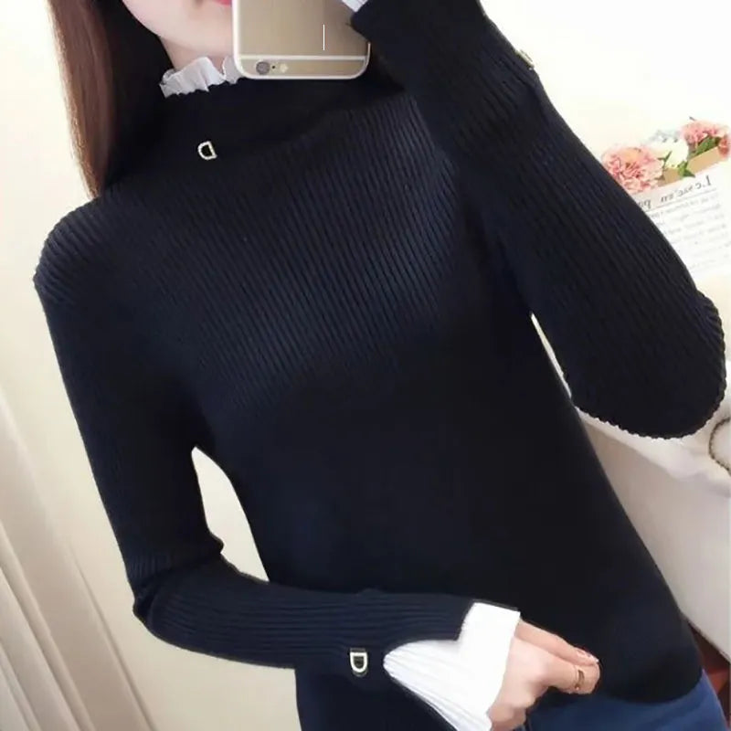 Turtleneck ruffle sweater for women - autumn/winter style