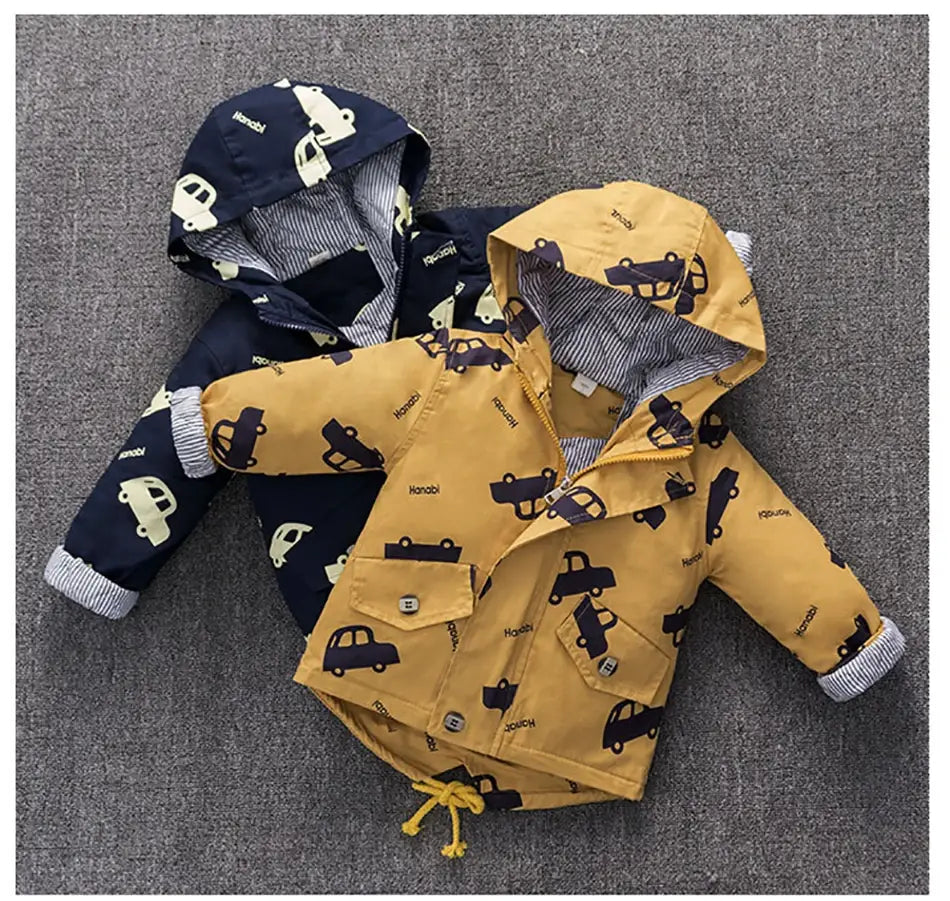 Boys jacket kids thick warm cartoon cars hooded coat