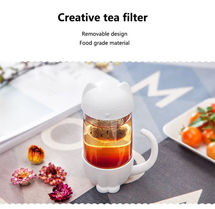 New style cute cat cups tea mug with fish infuser strainer