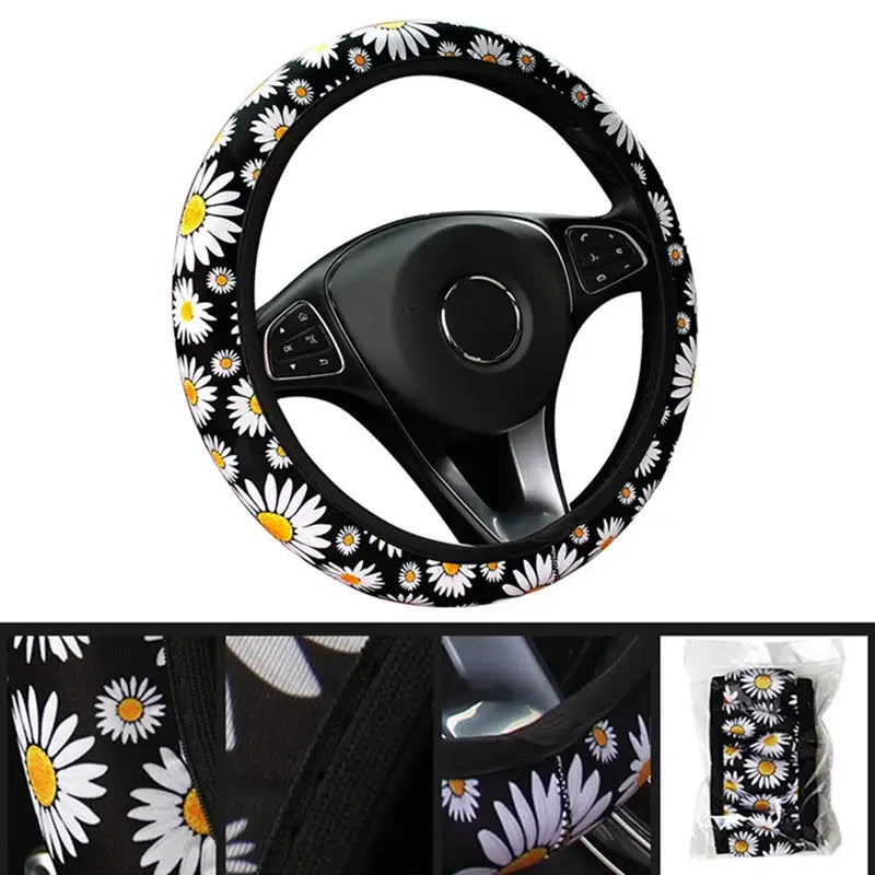 Cute daisy flower car interior decoration knitted steering