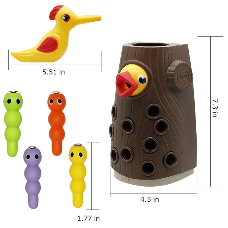 Woodpecker toys fishing and insect catching games