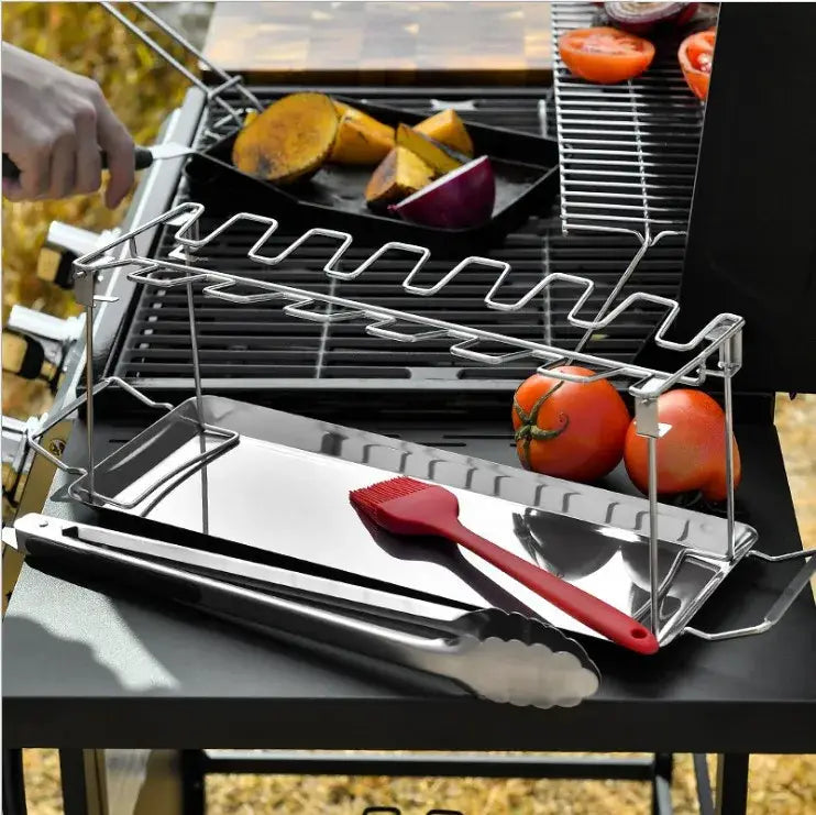 Folding stainless steel grilled chicken leg rack grill bbq