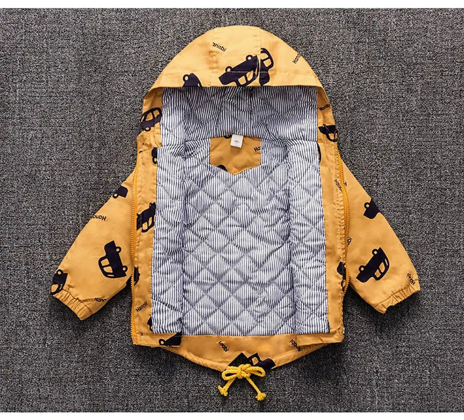 Boys jacket kids thick warm cartoon cars hooded coat