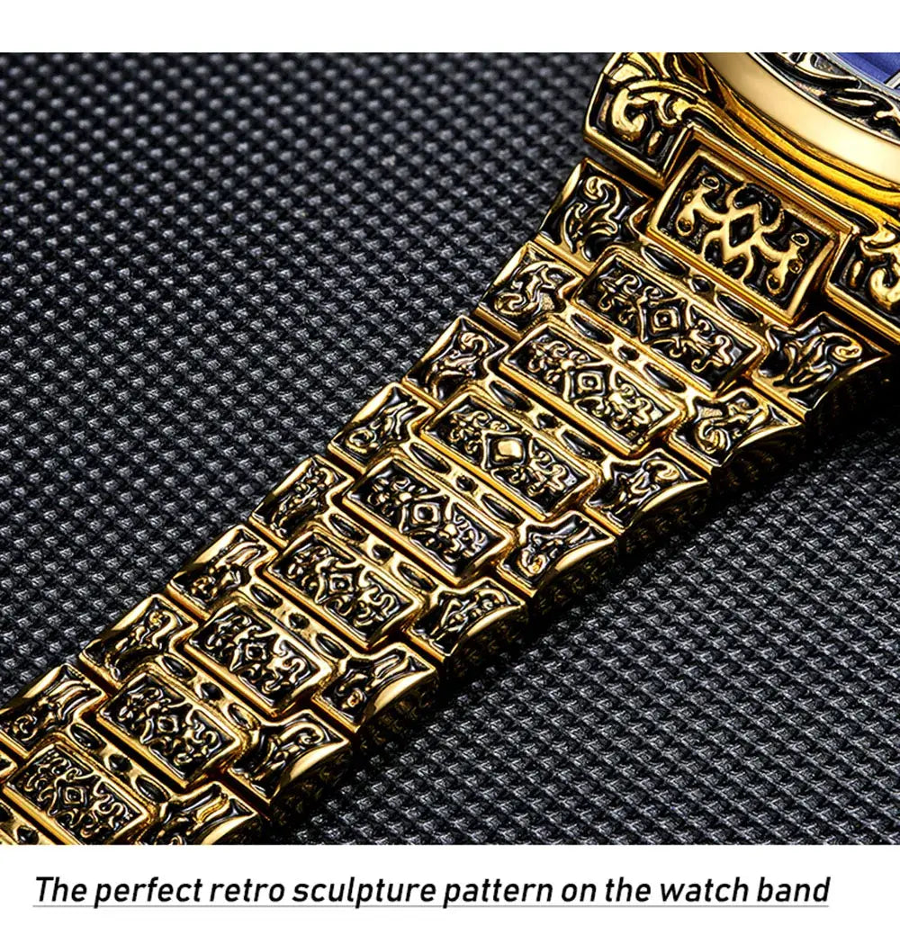 Fashion quartz watch men brand onola luxury retro golden