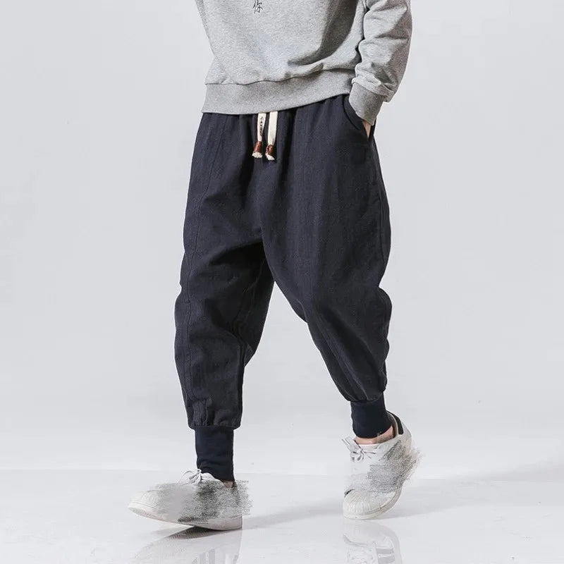 Men solid elastic waist streetwear jogger