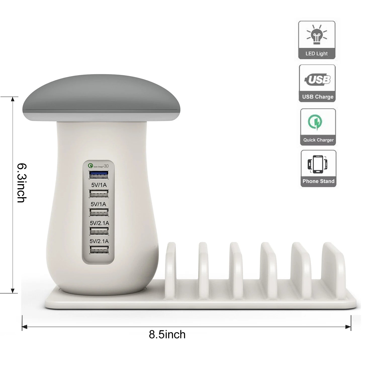 Multi port quick charger 3.0 mushroom lamp qc3.0 charge for