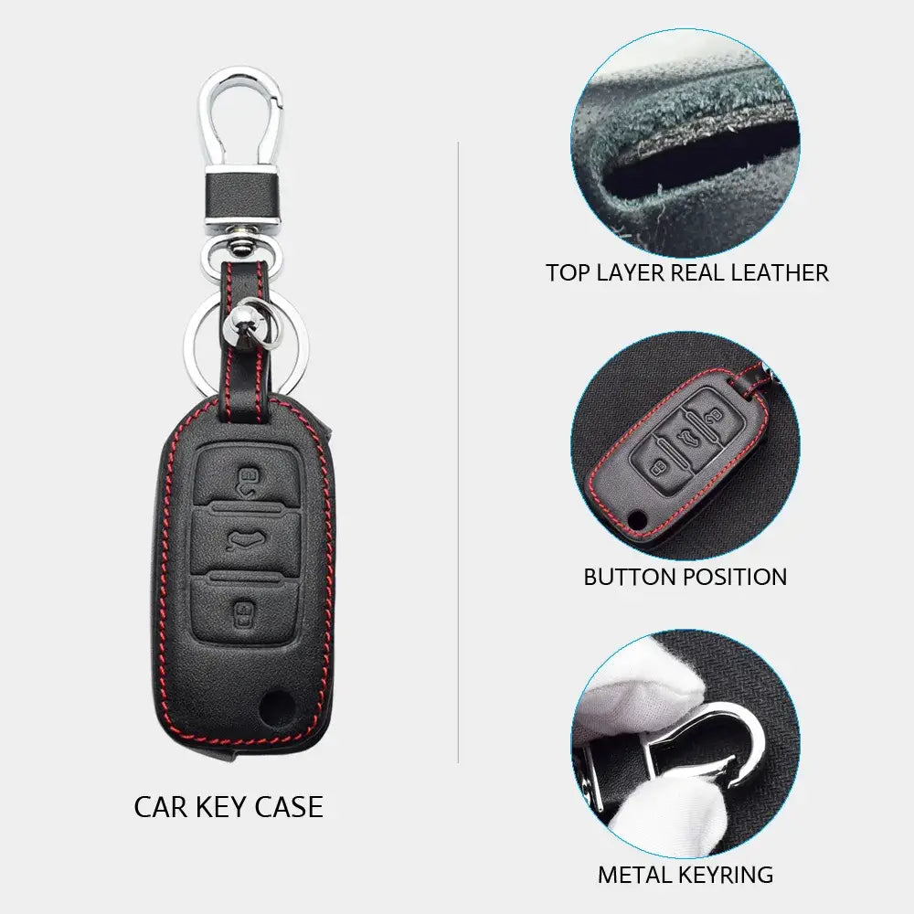 Leather car key case for vw volkswagen polo golf passat