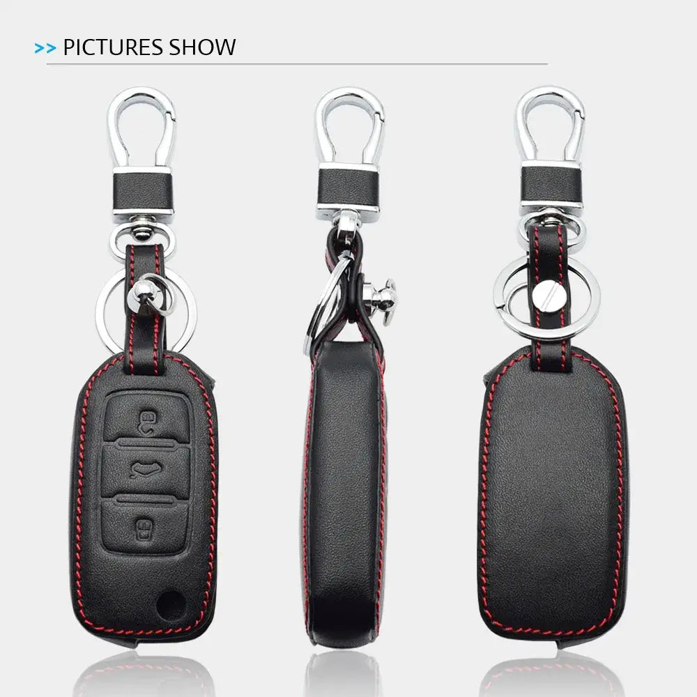 Leather car key case for vw volkswagen polo golf passat