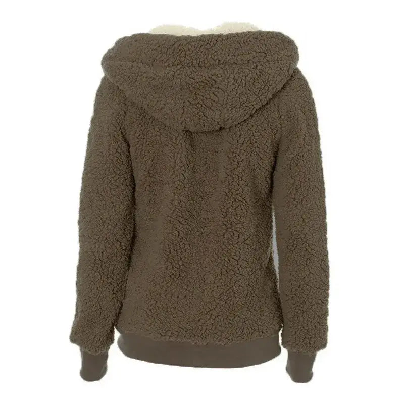 Women fleece sweater fluffy thick hooded warm zipper