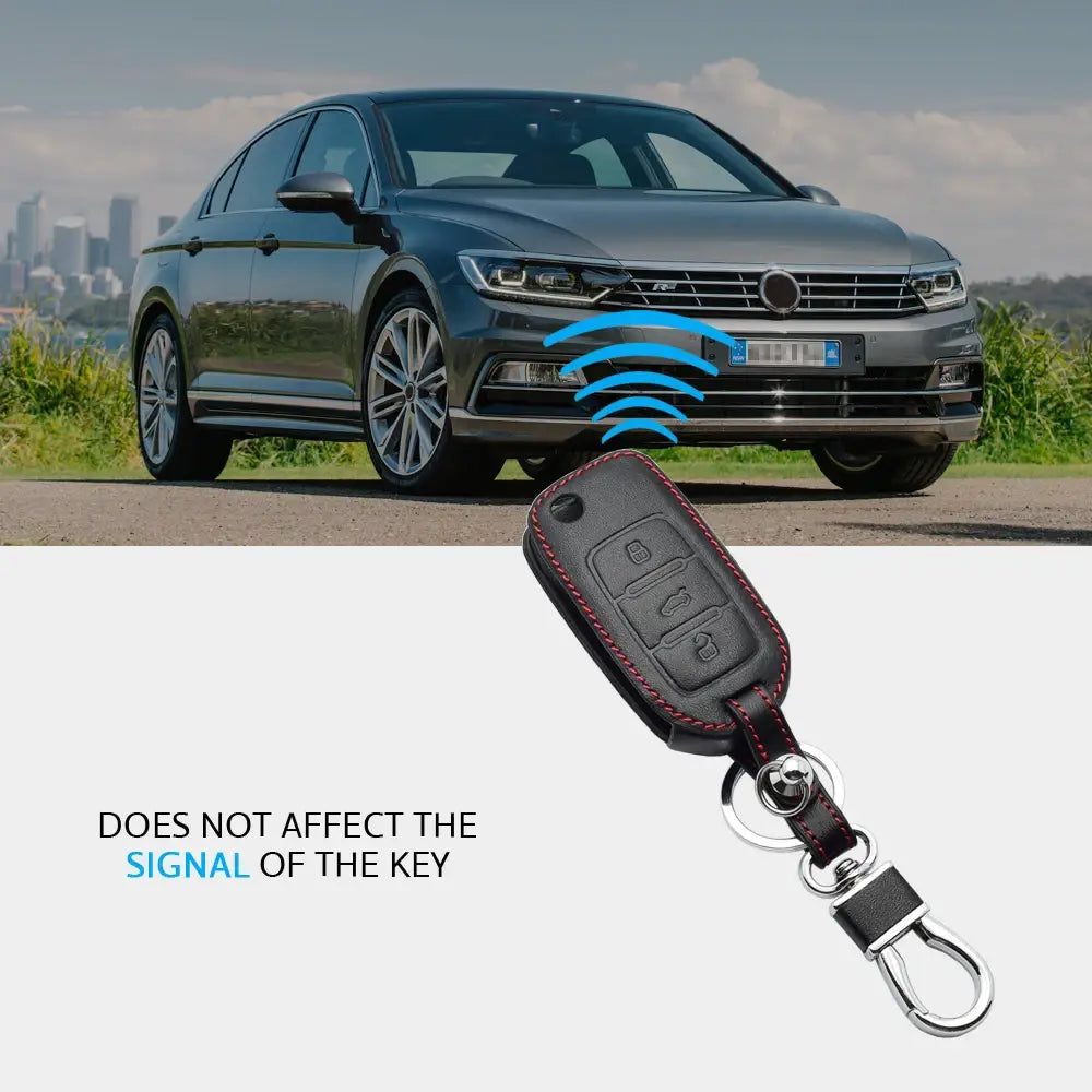 Leather car key case for vw volkswagen polo golf passat