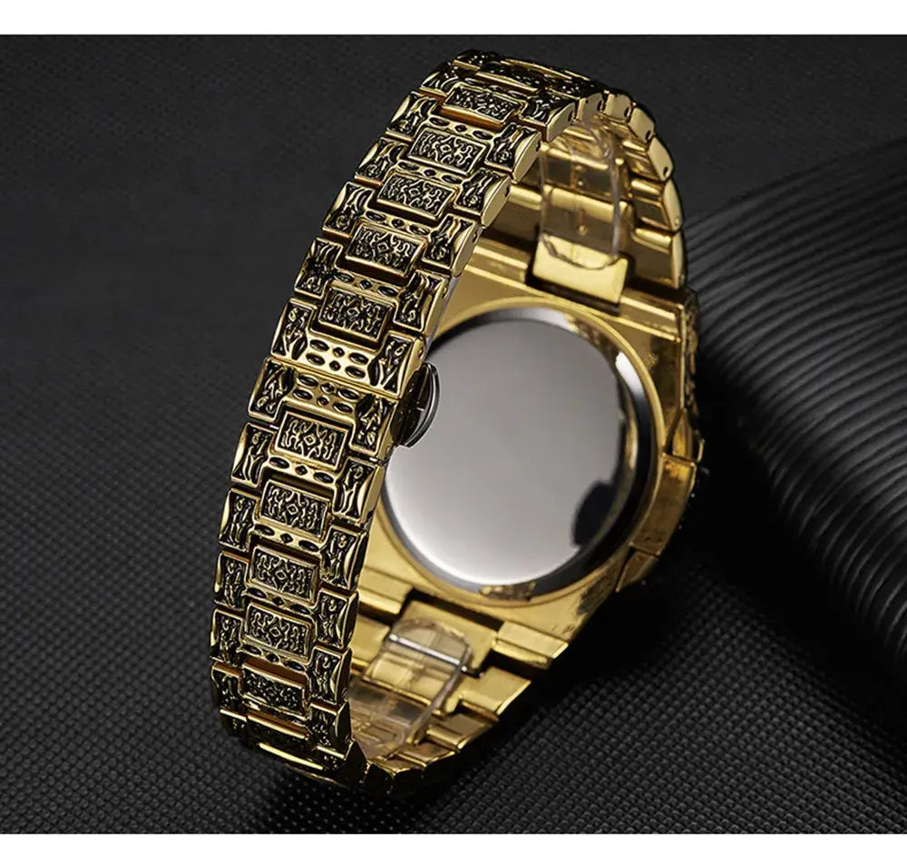 Fashion quartz watch men brand onola luxury retro golden